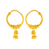 22KT (916) Yellow Gold Lightweight Hoop Earrings With Tiny Jhumka Drops