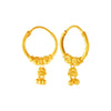 22KT (916) Yellow Gold Lightweight Hoop Earrings With Tiny Jhumka Drops