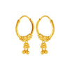 22KT (916) Yellow Gold Lightweight Hoop Earrings With Tiny Jhumka Drops