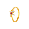 22KT Yellow Gold, American Diamond and Ruby Ring for Women