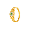 22KT Yellow Gold, American Diamond and Emerald Ring for Women