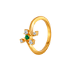 22KT Yellow Gold, American Diamond and Emerald Ring for Women