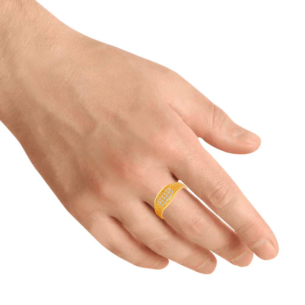 22KT Yellow Gold and American Diamond Ring for Men