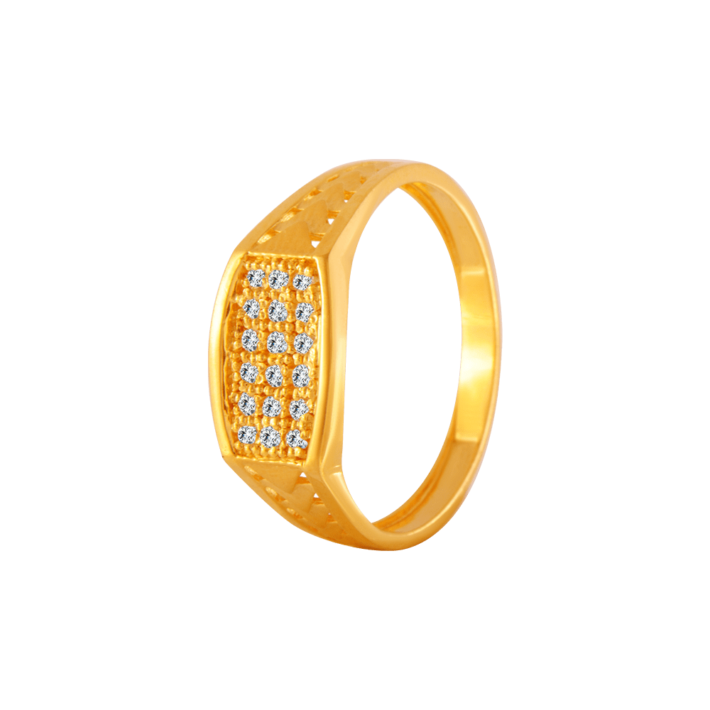 22KT Yellow Gold and American Diamond Ring for Men