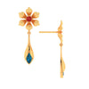 Floral Style Blue and Red Gems 22K Gold Earrings