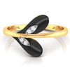 22K Gold Ring With Leafy Heart Black Inlay And Embedded Stone Detailing (Size 12)