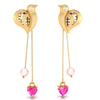 22K Birds Hold Pink Hearts and Balls Gold Diamond Earings