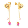 22K Birds Hold Pink Hearts and Balls Gold Diamond Earings