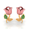 22K Rose with Green Stone Stud Gold Earrings