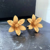 22KT (916) Yellow Gold Flower Stud Earrings With Detailed Petals And Textured Finish