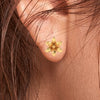 22KT (916) Yellow Gold Flower Stud Earrings With Detailed Petals And Textured Finish