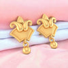 22KT (916) Yellow Gold Stud Earrings With Floral Trio & Swinging Bead