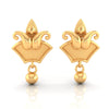 22KT (916) Yellow Gold Stud Earrings With Floral Trio & Swinging Bead