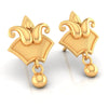 22KT (916) Yellow Gold Stud Earrings With Floral Trio & Swinging Bead