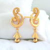 22KT (916) Yellow Gold Dangle Drop Earrings With Swirl Design And Cone-shaped Drop