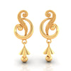 22KT (916) Yellow Gold Dangle Drop Earrings With Swirl Design And Cone-shaped Drop