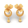 22KT (916) Yellow Gold Drop Earrings With Crescent Design, Flower Accents, And Ball Drop