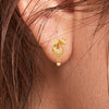 22KT (916) Yellow Gold Drop Earrings With Crescent Design, Flower Accents, And Ball Drop