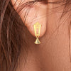 22KT (916) Yellow Gold Temple Design Drop Earrings With Cone Charm