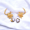 22K Gold Radiant Pearl and Butterfly Stud Earrings for Women
