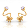 22K Gold Radiant Pearl and Butterfly Stud Earrings for Women