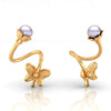 22K Gold Radiant Pearl and Butterfly Stud Earrings for Women