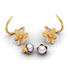 22K Gold Radiant Pearl and Butterfly Stud Earrings for Women
