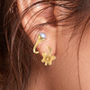 22K Gold Radiant Pearl and Butterfly Stud Earrings for Women