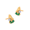 Precious 22K Ganesha Themed Gold Earrings Embellished With Green and White Gemstones