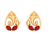 22K Ganesha Themed Gold Earrings Encrusted With Dual Red Gemstones from Goldlite Collection