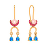 22K Dangle Gold Earrings with Blue & Red Gemstones Goldlites Collection