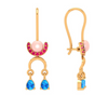 22K Dangle Gold Earrings with Blue & Red Gemstones Goldlites Collection