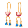 22K Dangle Gold Earrings with Blue & Red Gemstones Goldlites Collection