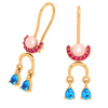 22K Dangle Gold Earrings with Blue & Red Gemstones Goldlites Collection