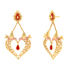 22K Heart Shaped Gold Earrings Design With Red Stone