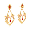 22K Heart Shaped Gold Earrings Design With Red Stone