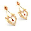 22K Heart Shaped Gold Earrings Design With Red Stone