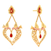 22K Heart Shaped Gold Earrings Design With Red Stone