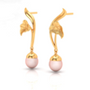 22K Leaf Themed Gold Earrings Designed With Beads