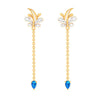 Gold Earrings With Unique Shape & Blue, White Gems From Barish Collection