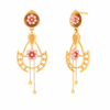 Unique Shape 22K Hanging Earring With\
Pink Floral Design From Goldlites Collection