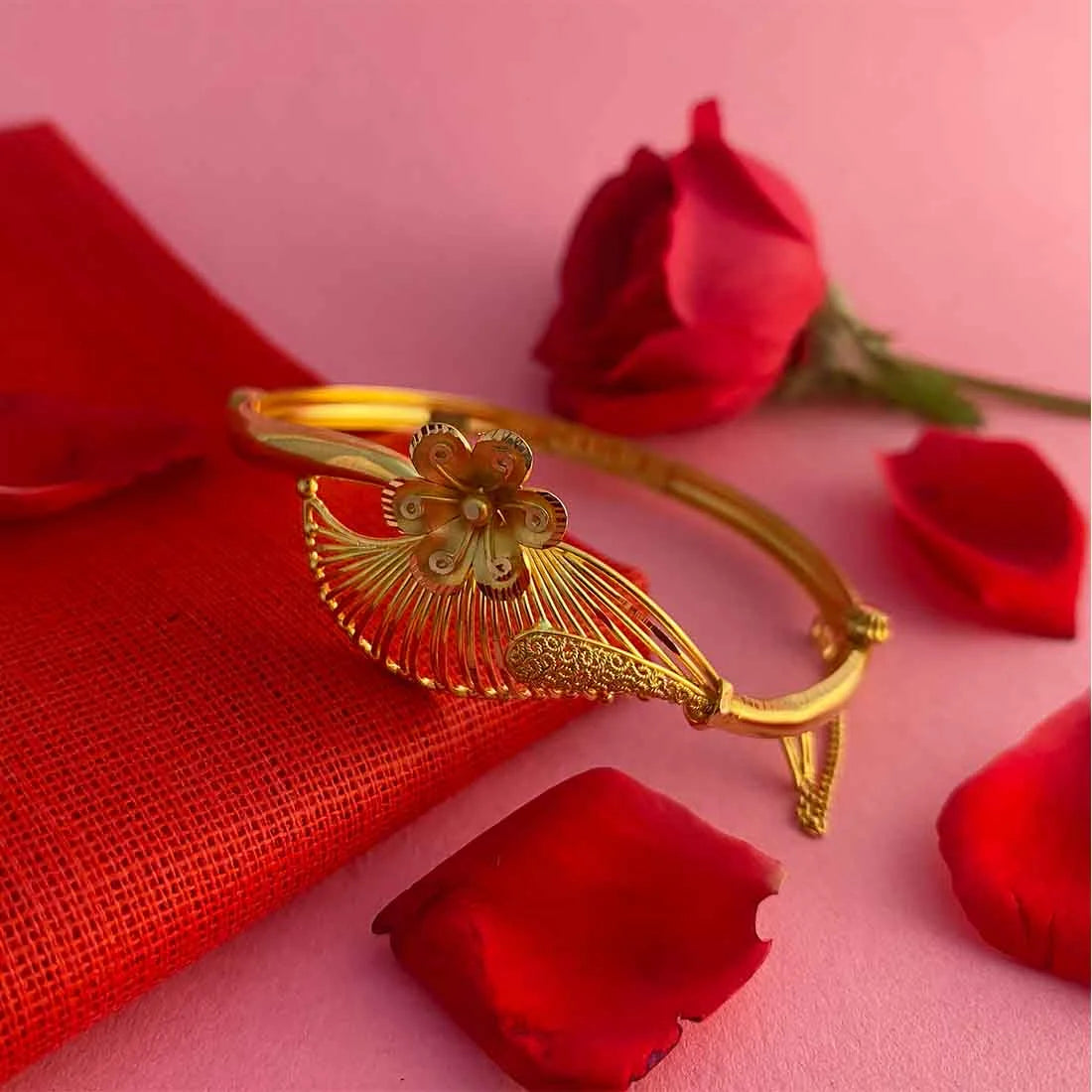 22K Gold Bangle With Blooming Flower Design For Women & Girls