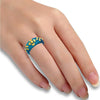 22KT (916) Yellow Gold Blue Pola Ring With Floral Embellishments For Women & Girls (Size 11)