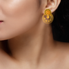 Circular Spiral 22K Gold Stud Earrings with Floral & Leafy Details