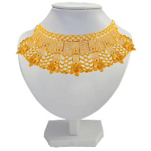 Regal 22K Gold Necklace With Intricate Jali Work And Flower Details