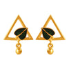 22K gold earrings with a leaf inside a triangular shape and a ball drop 