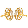 22K gold earrings with a pearl in the center of curved concentric circles and stone detailing