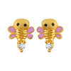 22K gold earrings with animated butterfly design and a stone stud 