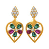 22K gold earrings with a gemstone flower on top of a leaf design and stone detailing