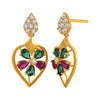 22K gold earrings with a gemstone flower on top of a leaf design and stone detailing